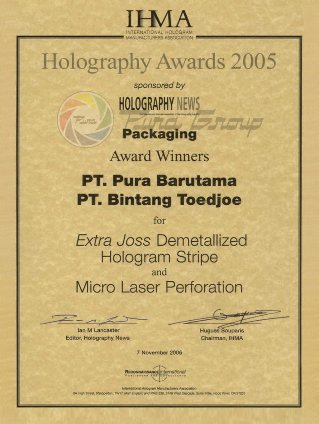 HOLOGRAPHY AWARDS 2005