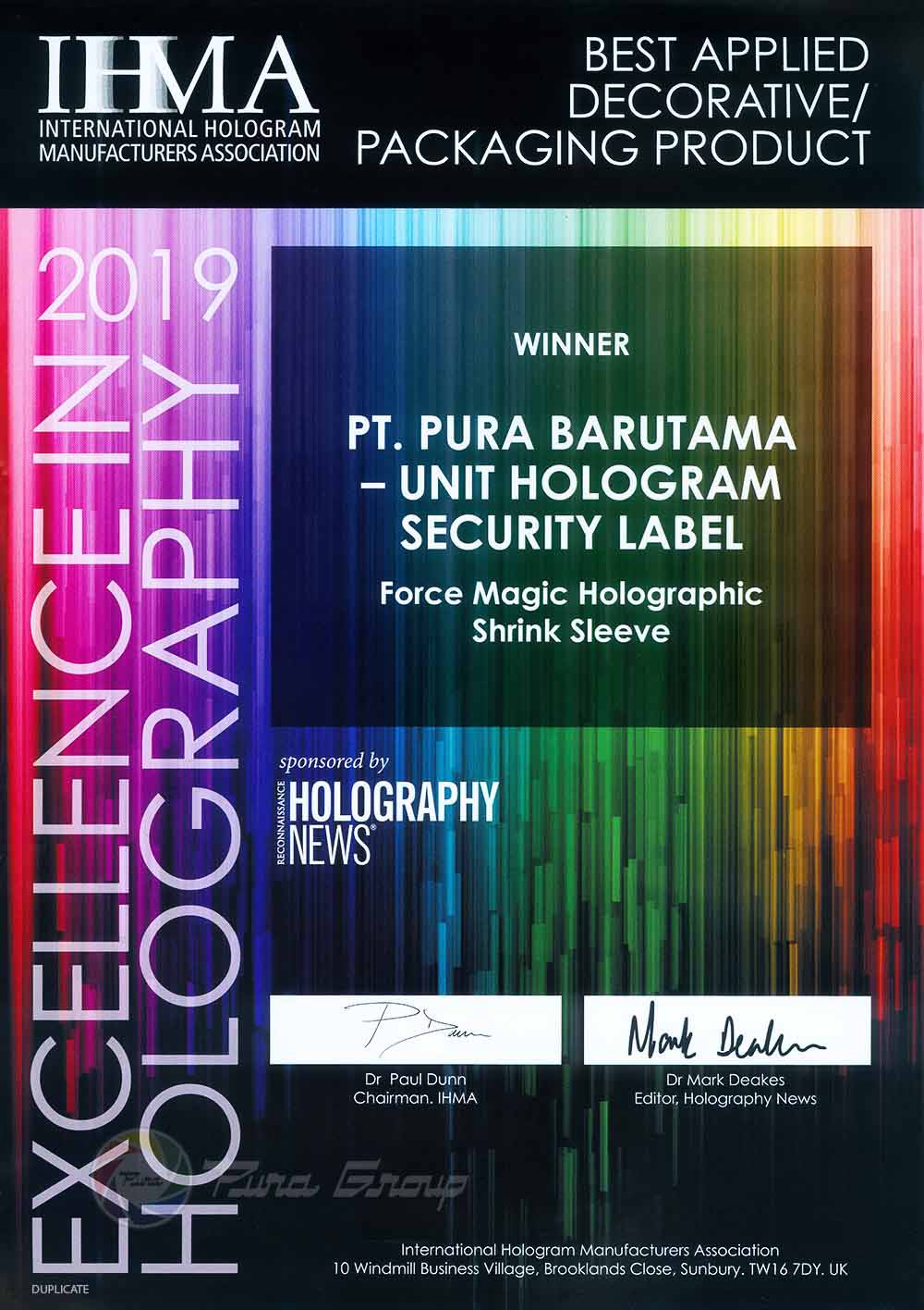 HOLOGRAPHY AWARDS 2019 WINNER
