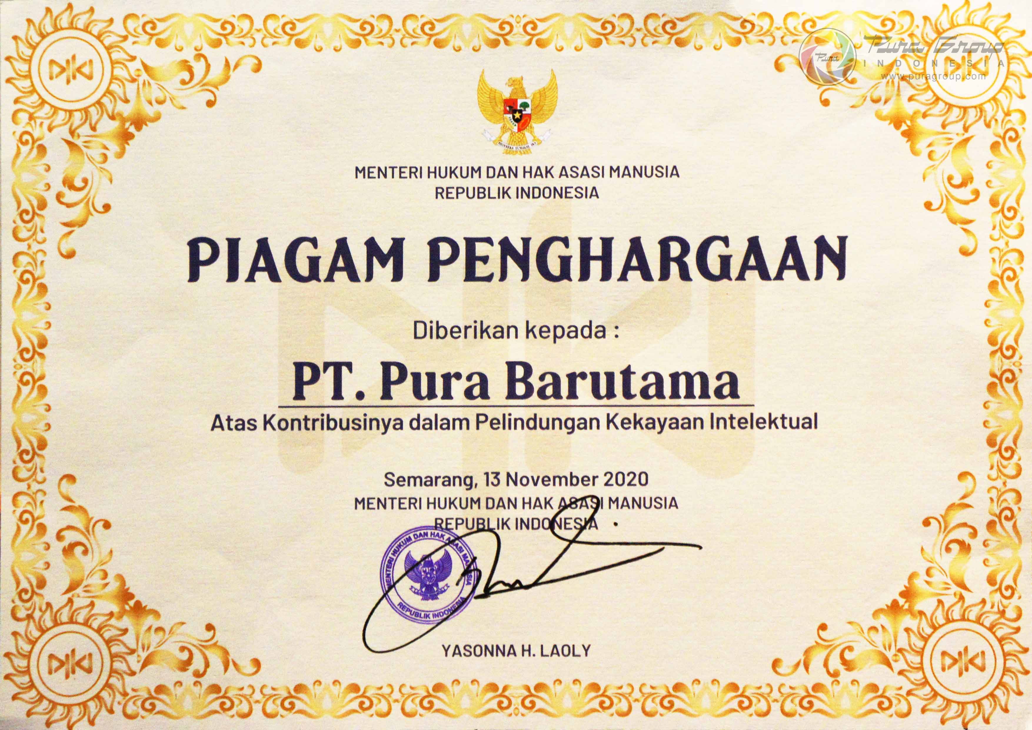 Award from Ministry of Law and Human Rights 2020